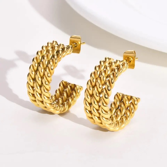 NEW💎18K Gold Plated Braided Hoop Earrings*Rope Chain Earrings*Twisted Hoop - Picture 6 of 11